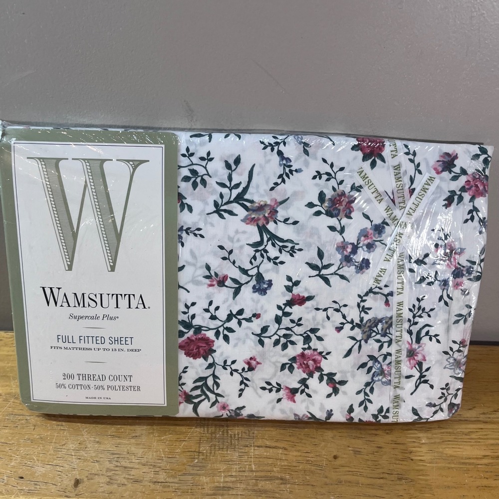 Wamsutta Fitted Sheet Full White Pink Floral Vtg Cotillion Natural Beauty 200TC
